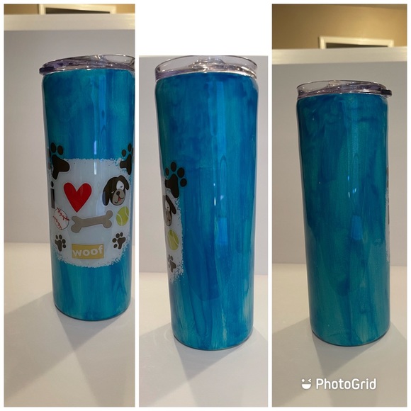 NEW tumbler 20oz. Blue watercolor puppies dogs sports paw prints - Picture 1 of 2